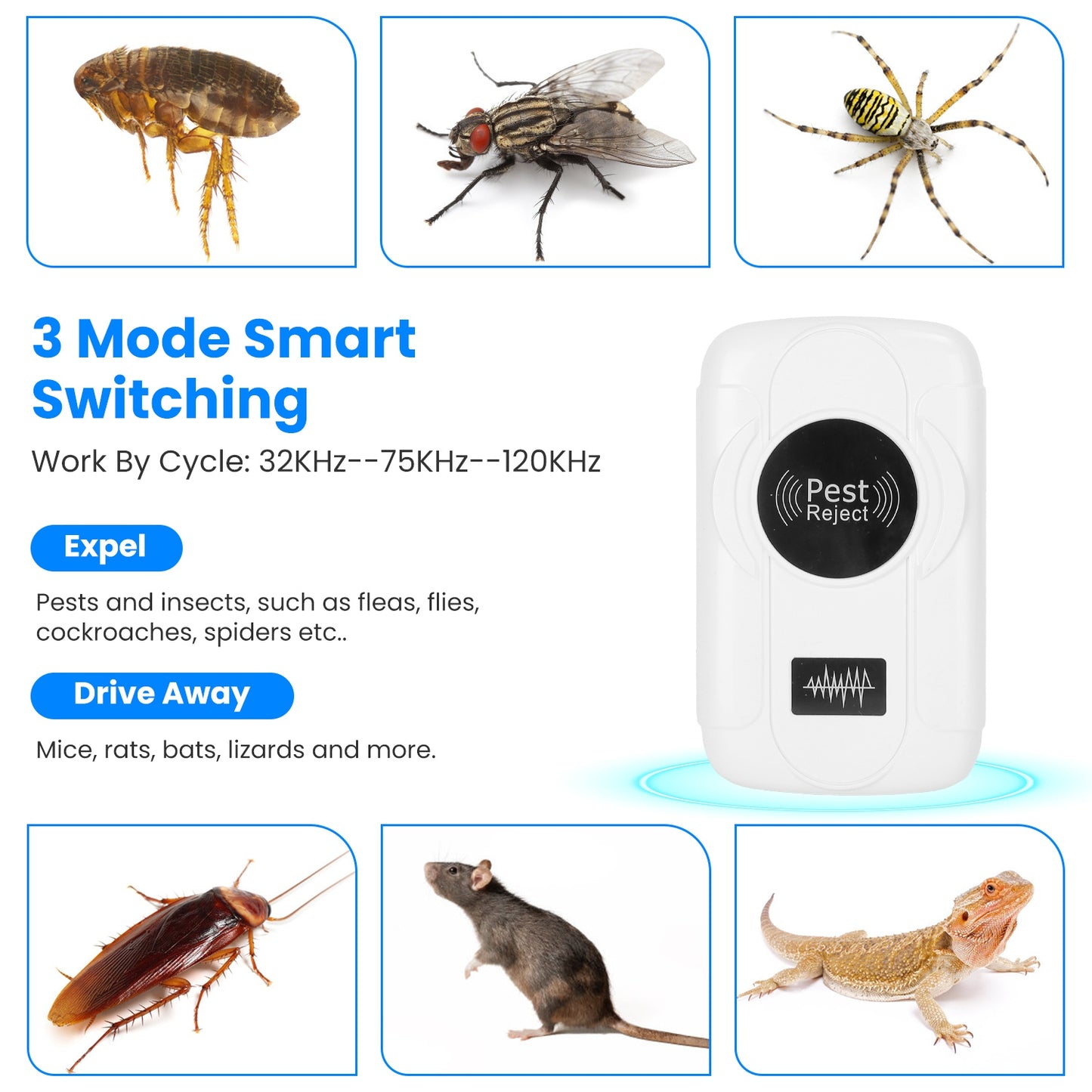 6 Pack 32-120KHz Ultrasonic Insect Repellent Indoor Plug In Bug Repellent Mosquito Roaches Mice Control With 3 Modes For Bedroom Garage Warehouse Office For Spring Summer