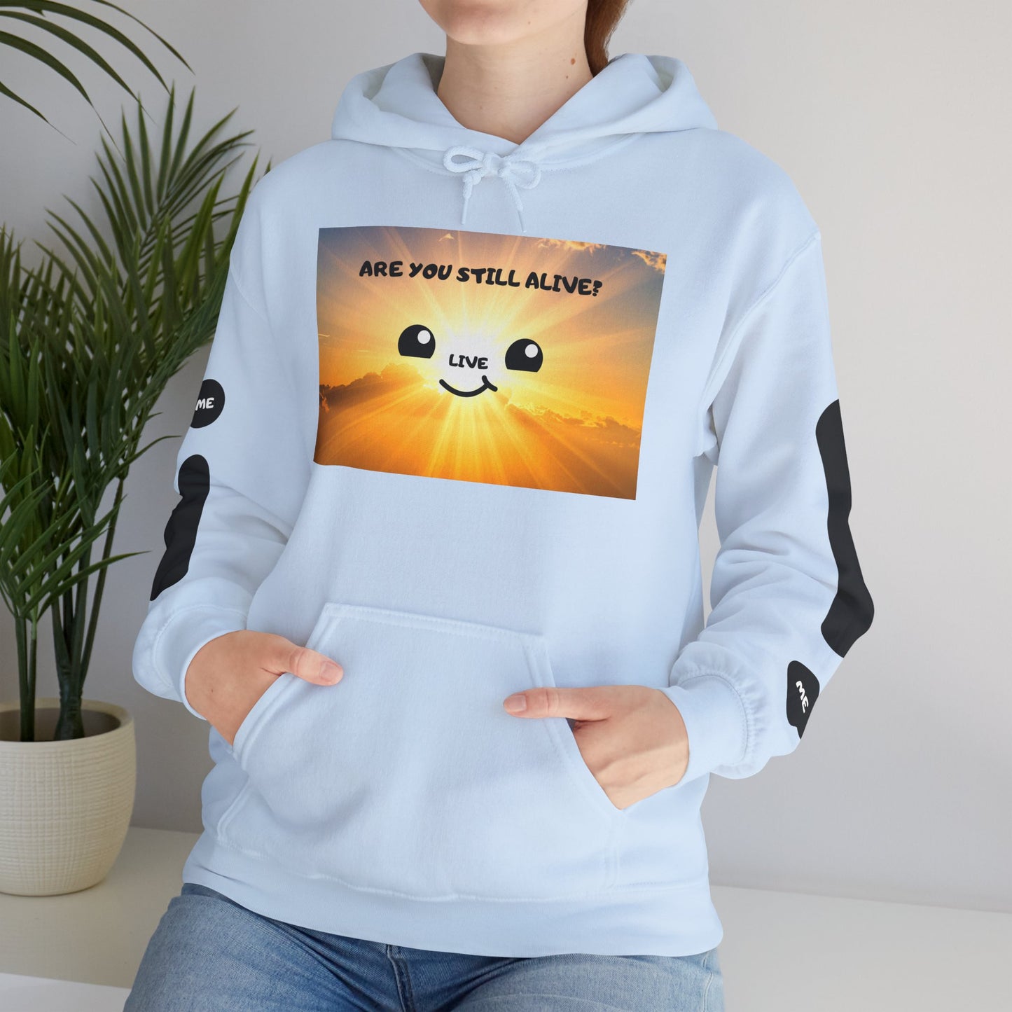 Smile Face Hoodie — "Are You Still Alive?" Sunrise Graphic Hooded Sweatshirt