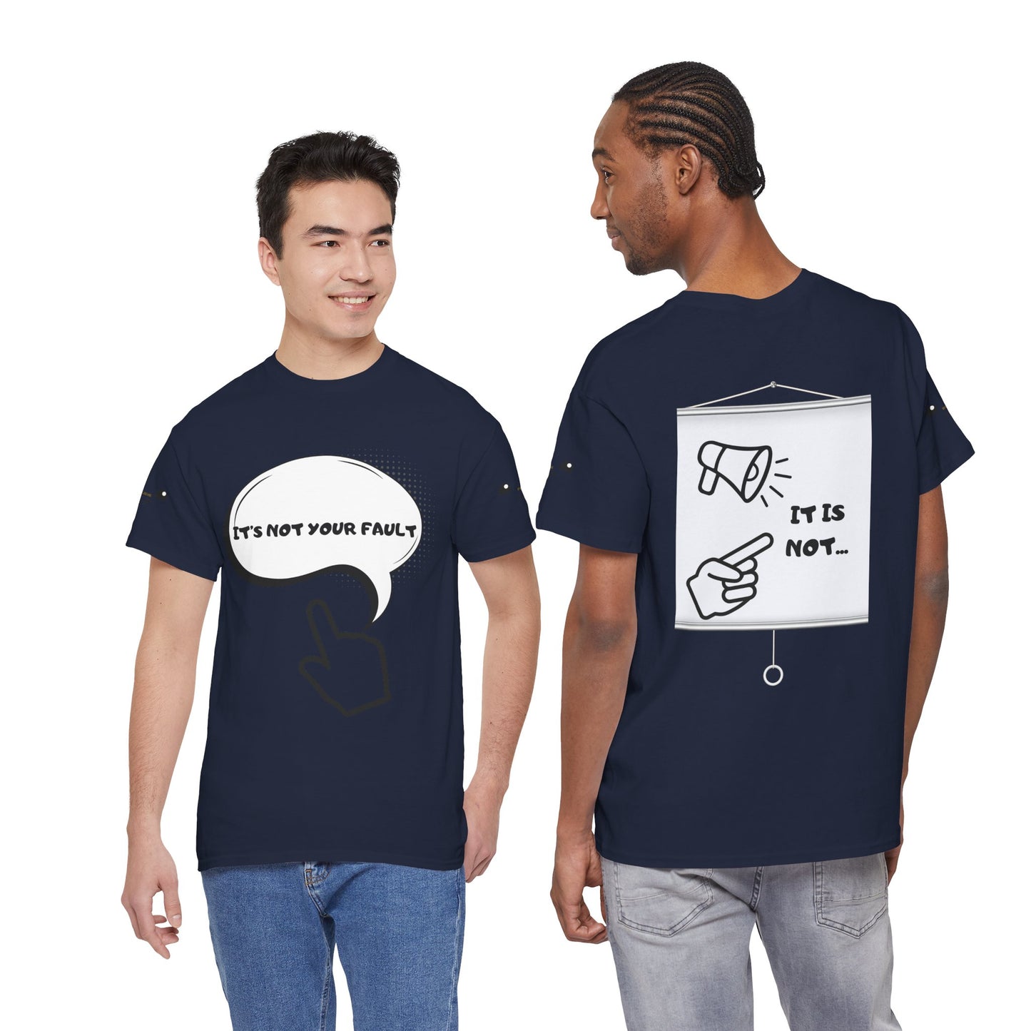 Graphic Tee — "It's Not Your Fault" Comic-Style Pointing Design