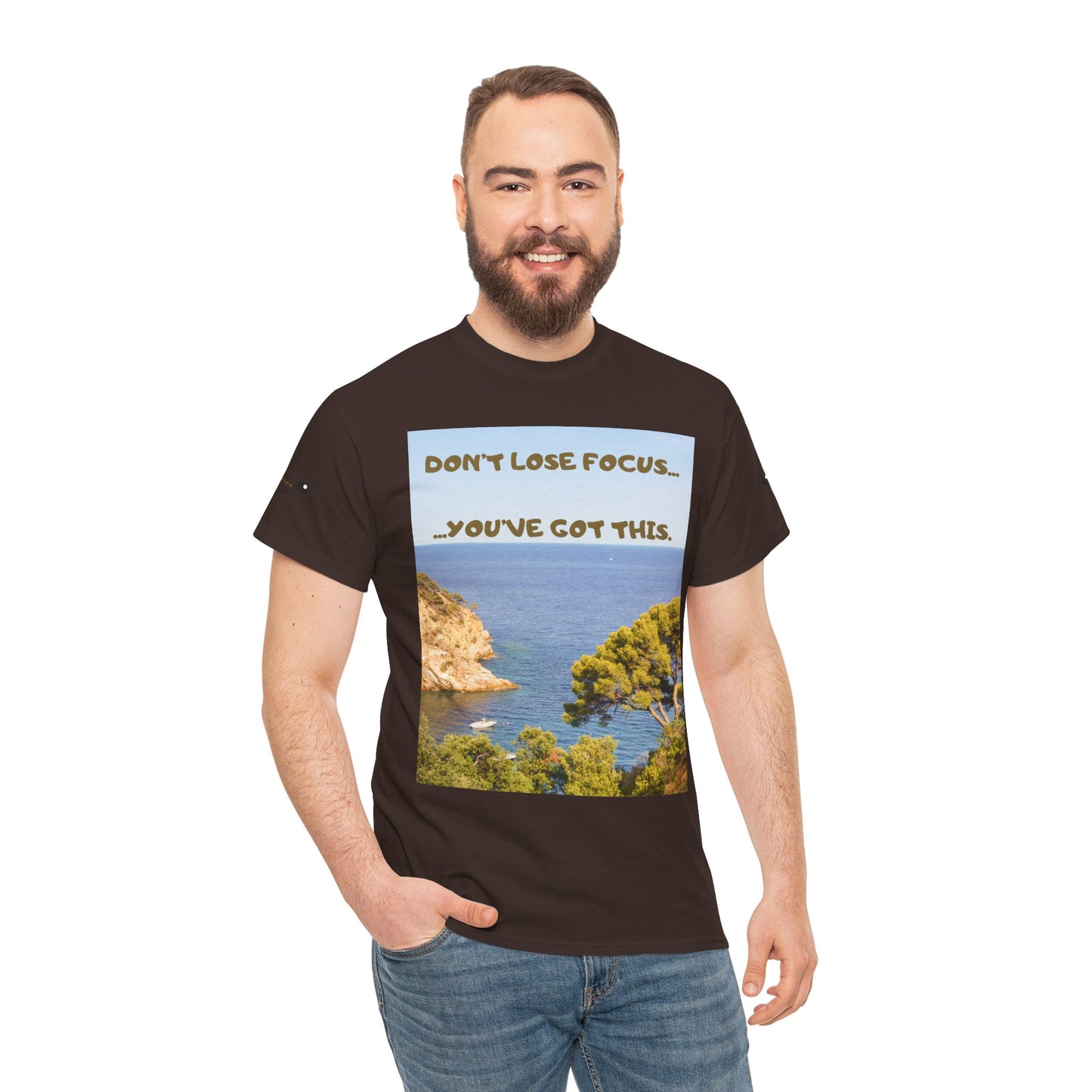 Motivational Tee — "Don't Lose Focus, You've Got This" Beach Graphic