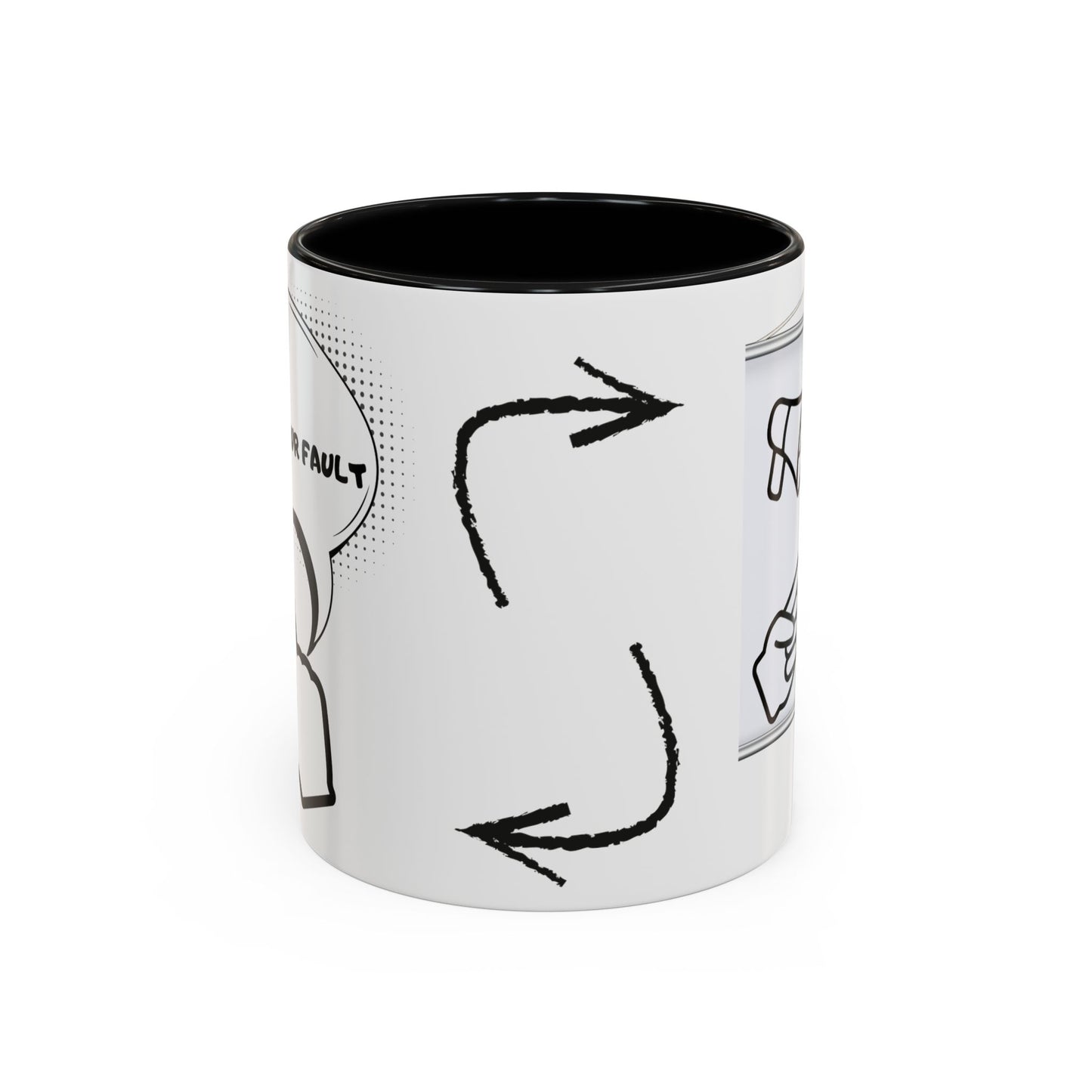 Accent Coffee Mug — Funny 'It Is Not your Fault' Doodle Cartoon Mug (11/15oz)