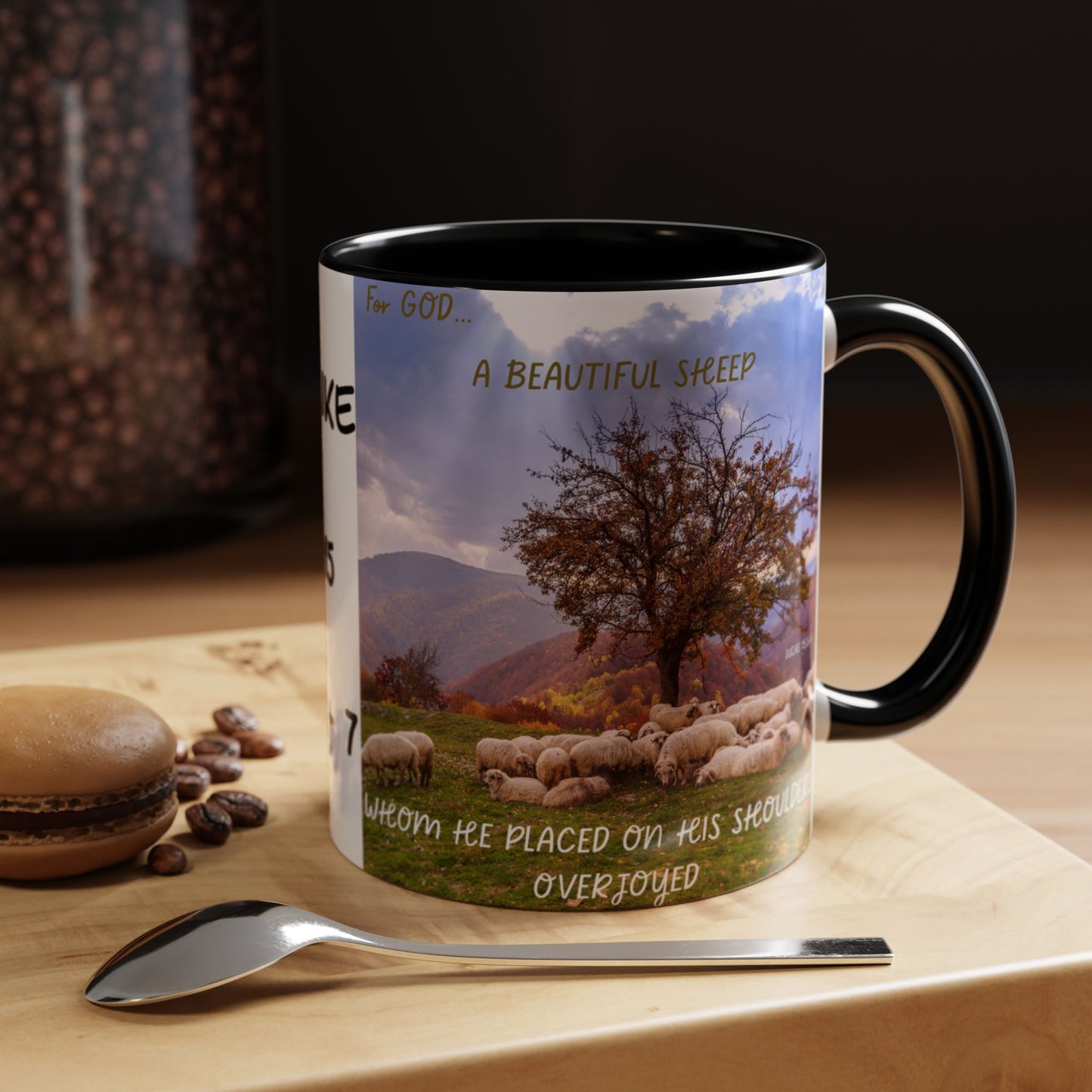 BLACK SHEEP Beautiful Sheep Coffee Mug, Inspirational Luke 15:3-7 Mug, Nature Lover Gift, Faith-Based Beverage Cup, Unique Farmhouse Decor