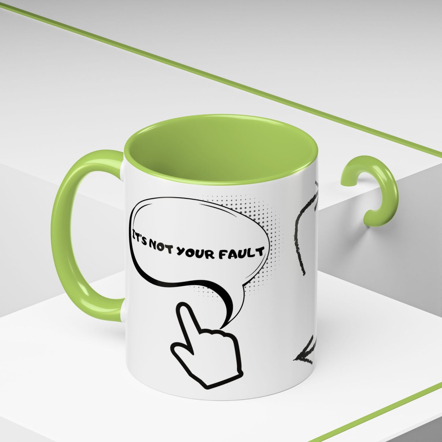 Accent Coffee Mug — Funny 'It Is Not your Fault' Doodle Cartoon Mug (11/15oz)