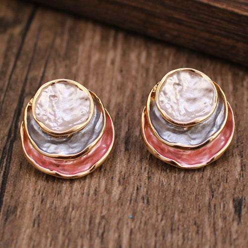 Ins Three-colored Painting Round Earrings Fashion Elegant Versatile