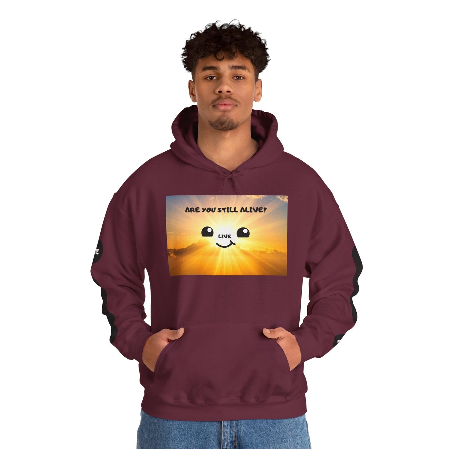 Smile Face Hoodie — "Are You Still Alive?" Sunrise Graphic Hooded Sweatshirt