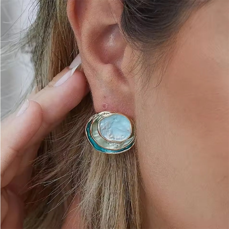 Ins Three-colored Painting Round Earrings Fashion Elegant Versatile