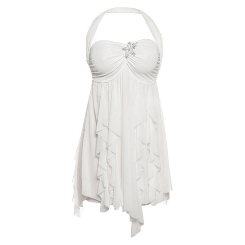 Ins Halter Neck Backless Dress Summer Sexy Printed Irregular Mesh