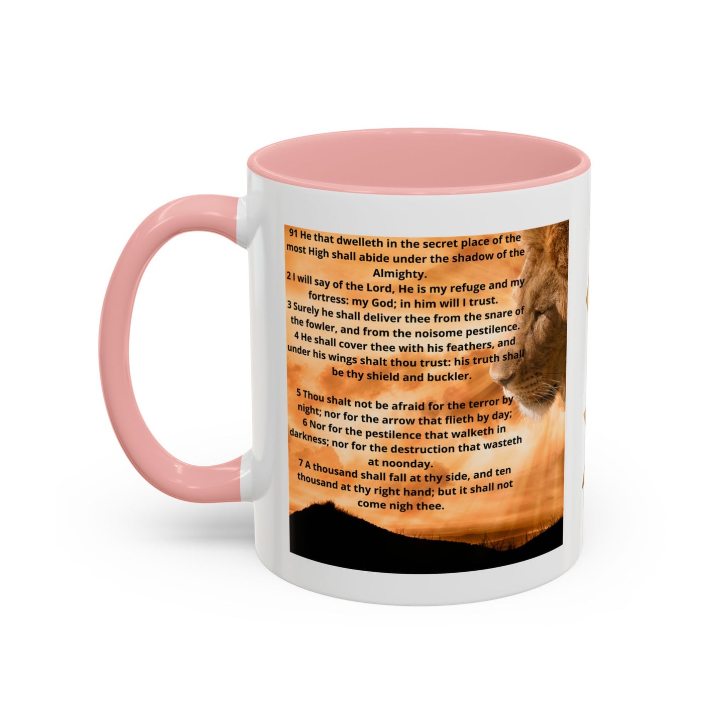 PSALM 91 Inspirational Lion Accent Coffee Mug | Motivational Gift, Scripture Mug, Unique Home Decor, Faith-Based Coffee Cup, Lion Design