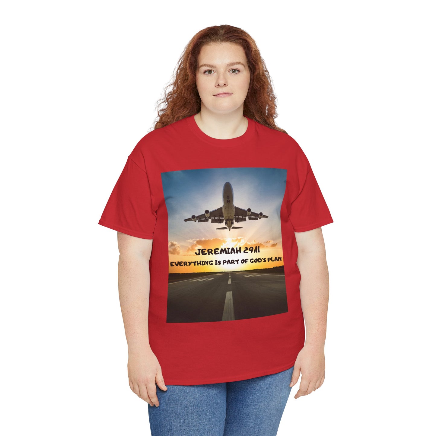 Faith Travel T‑Shirt — “Jeremiah 29:11 / Matthew 28:20” Inspirational Plane Tee