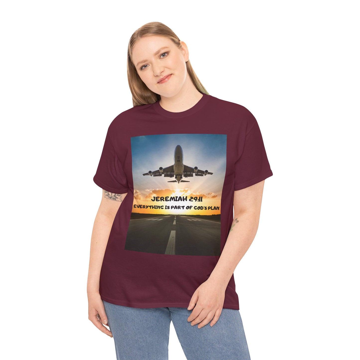 Faith Travel T‑Shirt — “Jeremiah 29:11 / Matthew 28:20” Inspirational Plane Tee