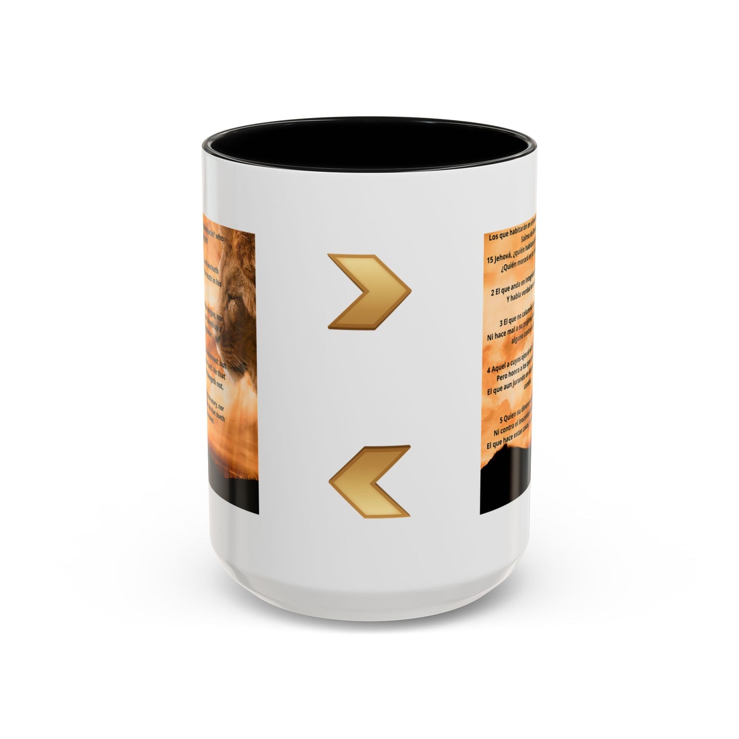 PSALM 15 ENG / SPA Inspirational Lion Accent Coffee Mug | Faith Mug, Motivational Gift, Nature Lover's Cup, Home Decor, Office Drinkware