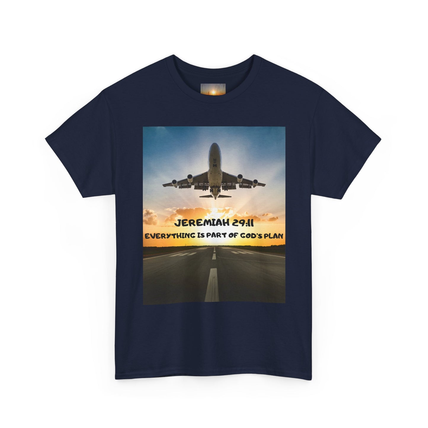 Faith Travel T‑Shirt — “Jeremiah 29:11 / Matthew 28:20” Inspirational Plane Tee