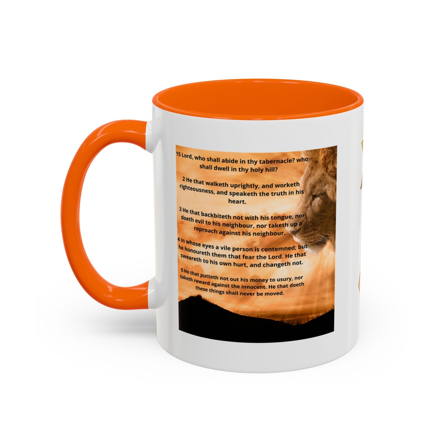 PSALM 15 ENG / SPA Inspirational Lion Accent Coffee Mug | Faith Mug, Motivational Gift, Nature Lover's Cup, Home Decor, Office Drinkware