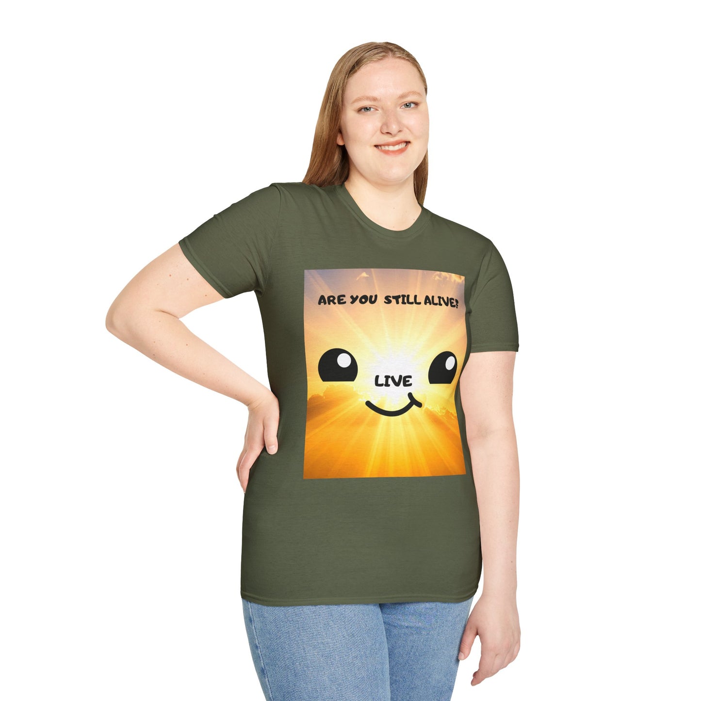 Live Smiley T-Shirt — 'Are You Still Alive?' Sunburst Positive Tee
