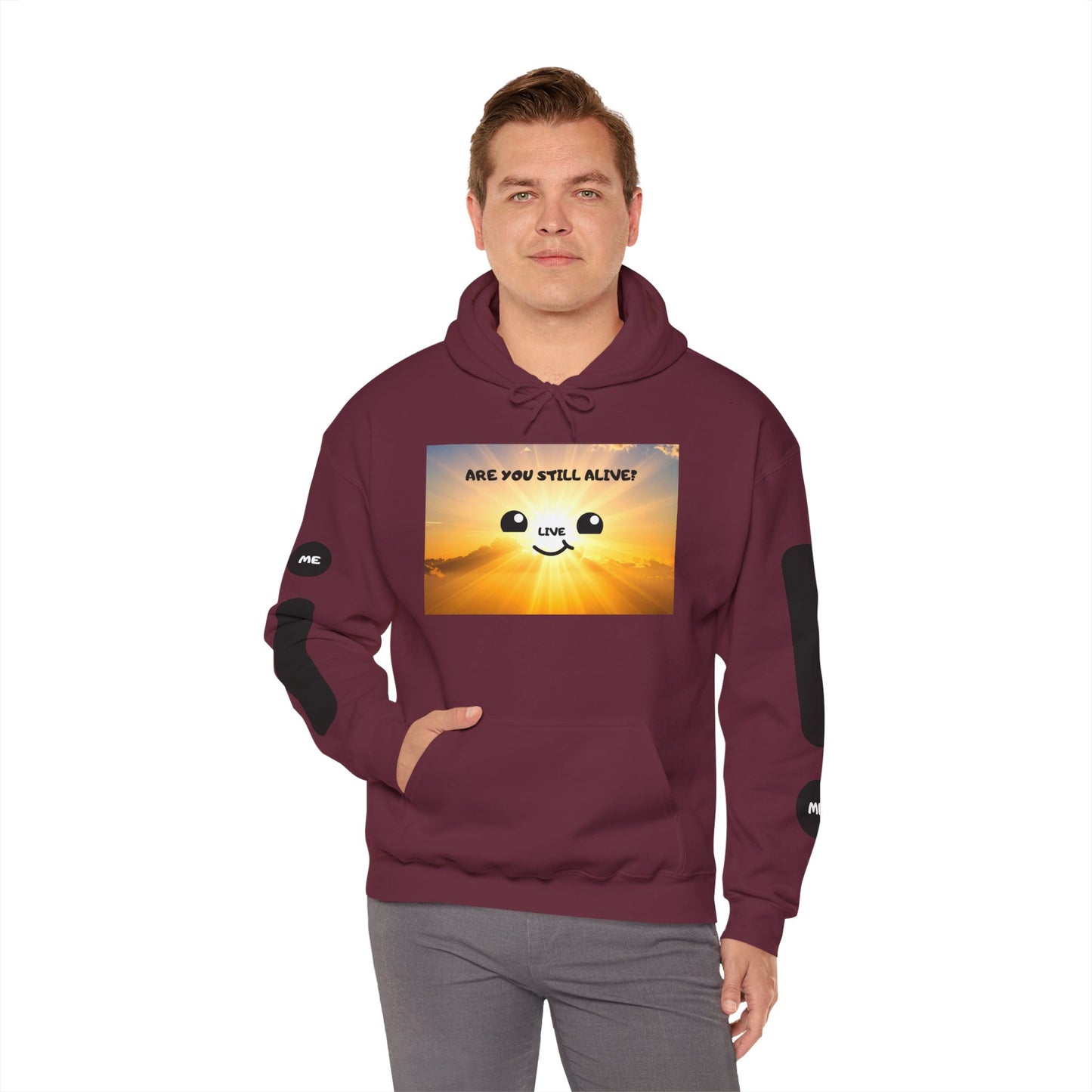 Smile Face Hoodie — "Are You Still Alive?" Sunrise Graphic Hooded Sweatshirt
