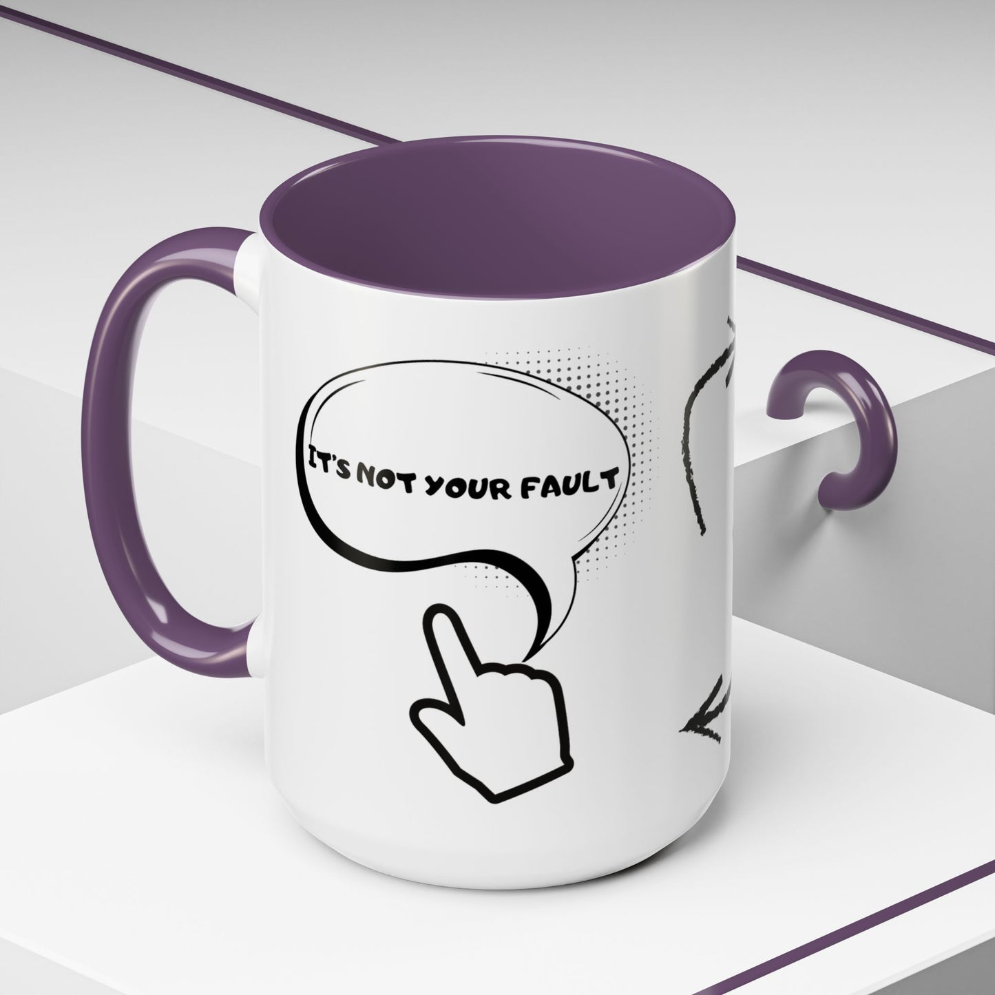 Accent Coffee Mug — Funny 'It Is Not your Fault' Doodle Cartoon Mug (11/15oz)