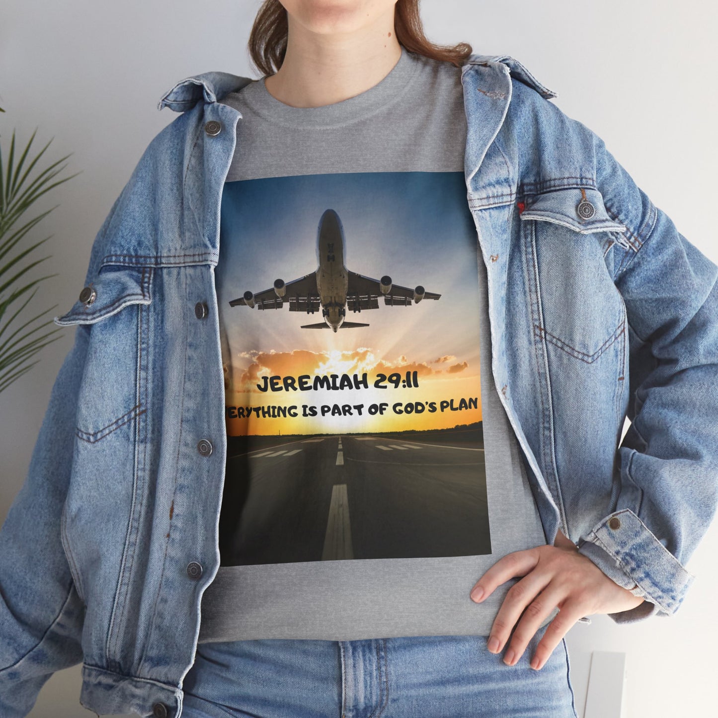 Faith Travel T‑Shirt — “Jeremiah 29:11 / Matthew 28:20” Inspirational Plane Tee