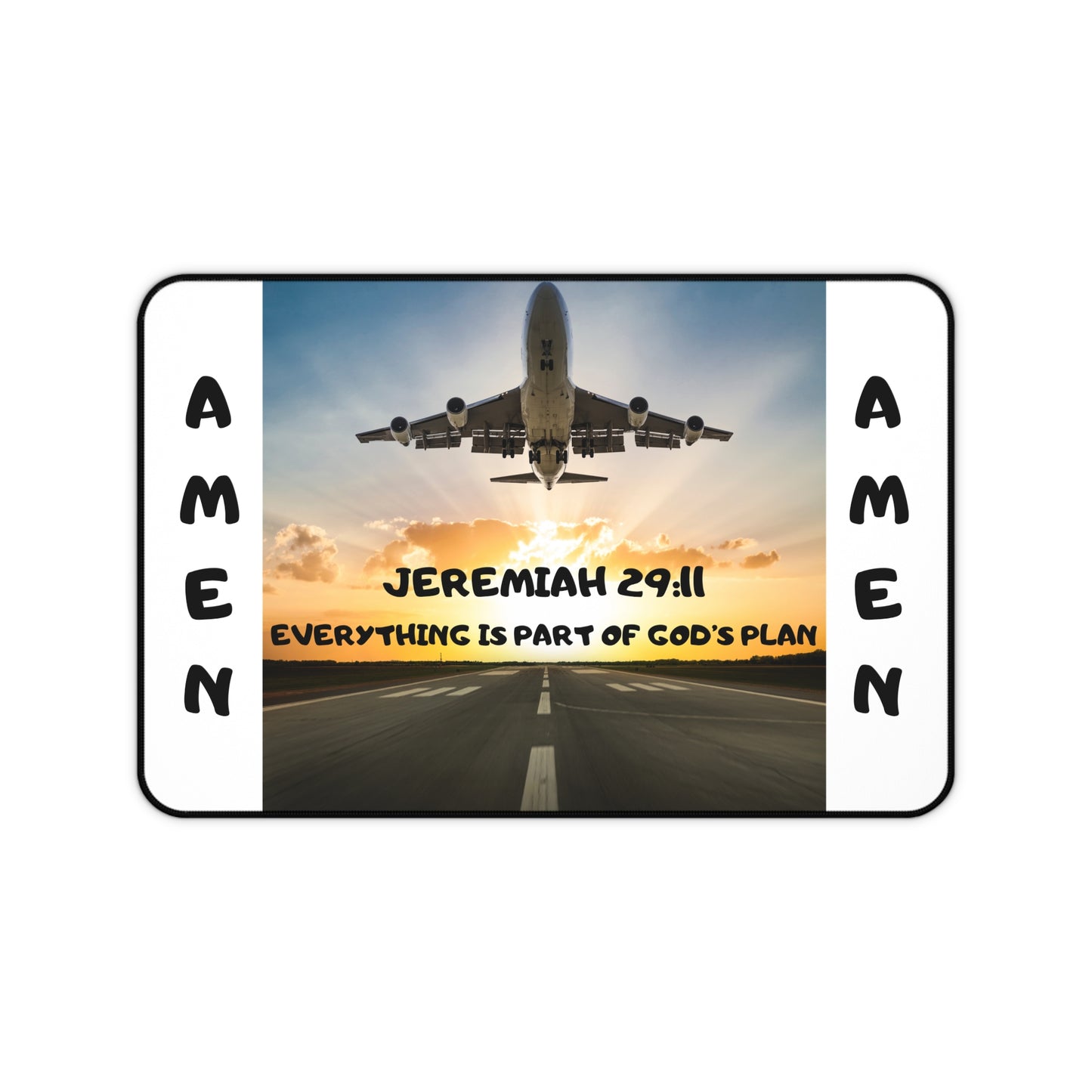 Desk Mat — Jeremiah 29:11 Inspirational Christian Desk Mat with Airplane & "Everything Is Part of God's Plan"