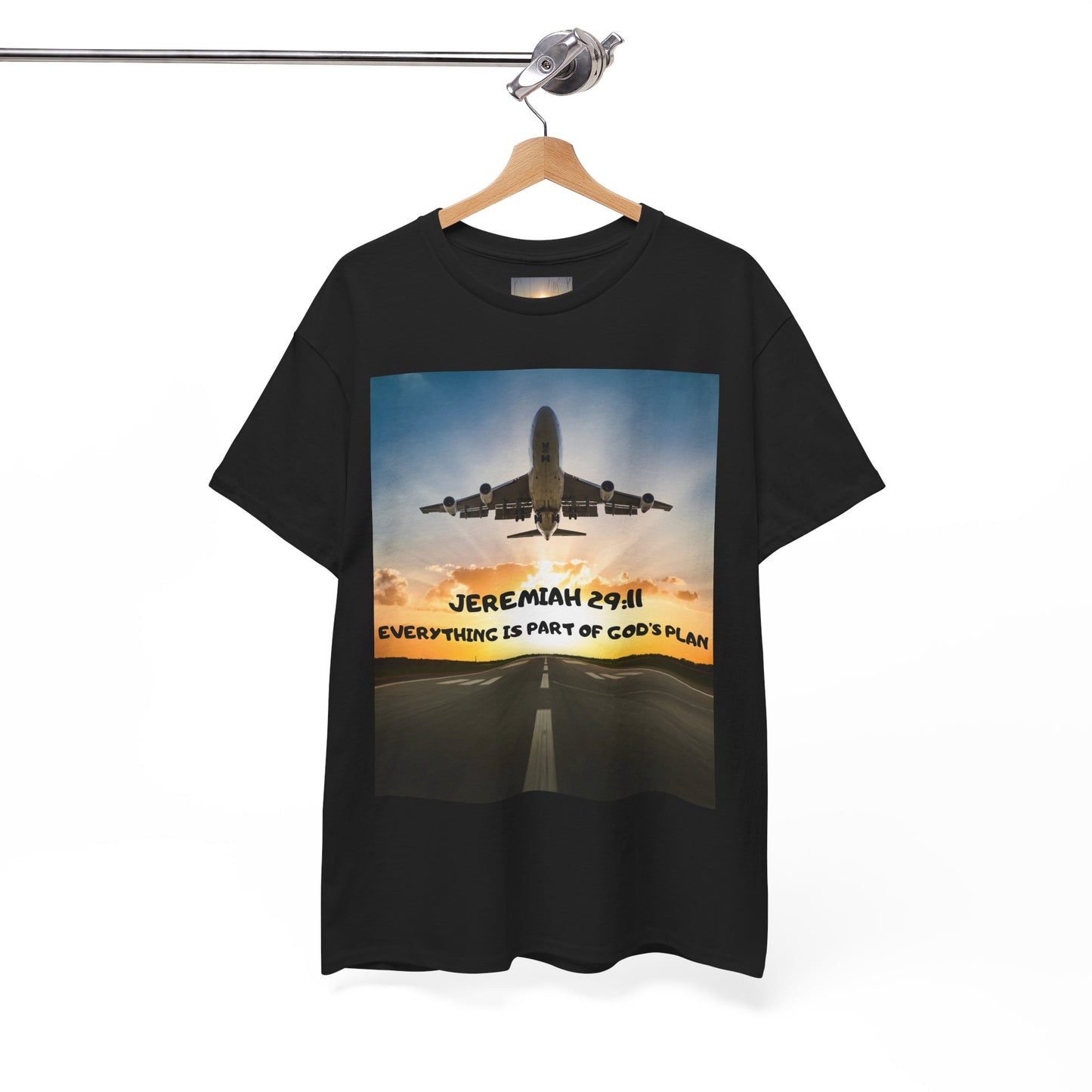 Faith Travel T‑Shirt — “Jeremiah 29:11 / Matthew 28:20” Inspirational Plane Tee