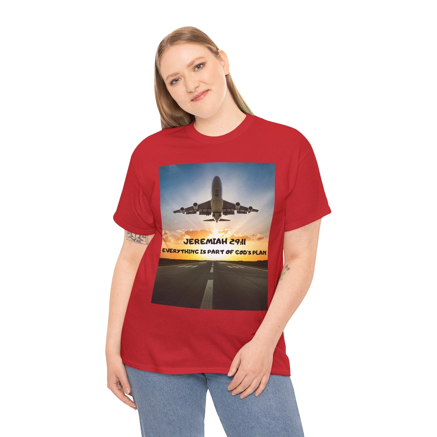 Faith Travel T‑Shirt — “Jeremiah 29:11 / Matthew 28:20” Inspirational Plane Tee