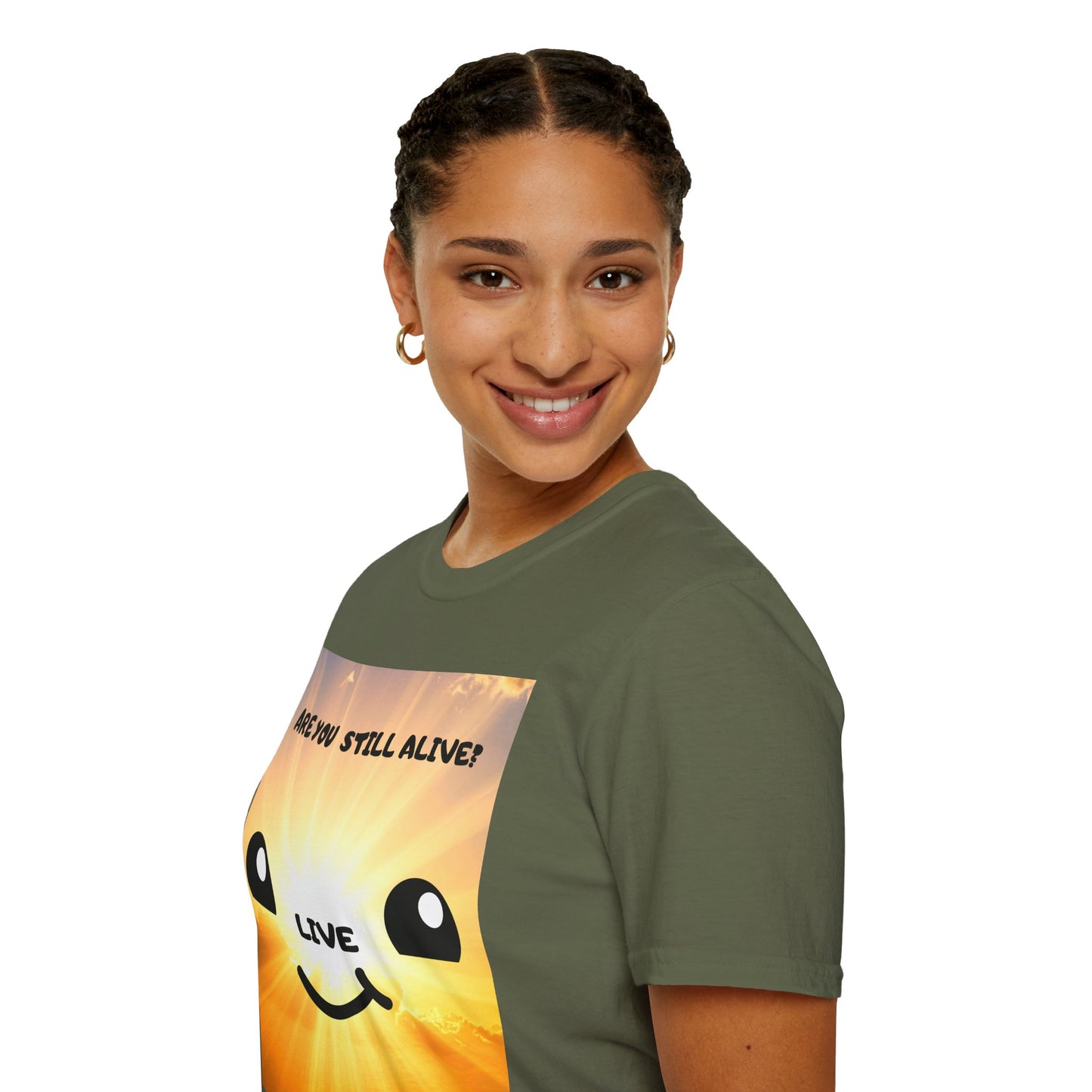 Live Smiley T-Shirt — 'Are You Still Alive?' Sunburst Positive Tee