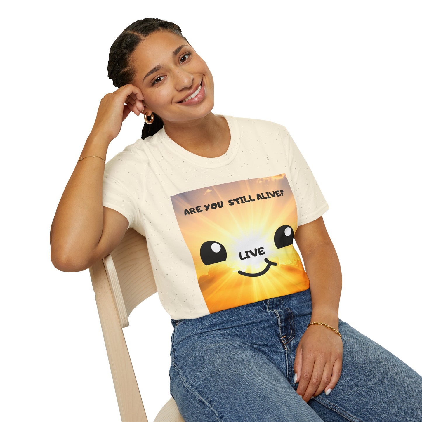 Live Smiley T-Shirt — 'Are You Still Alive?' Sunburst Positive Tee
