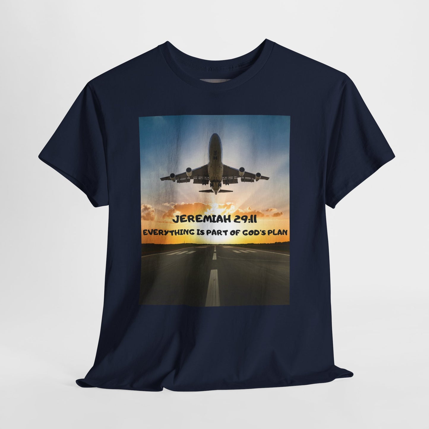 Faith Travel T‑Shirt — “Jeremiah 29:11 / Matthew 28:20” Inspirational Plane Tee