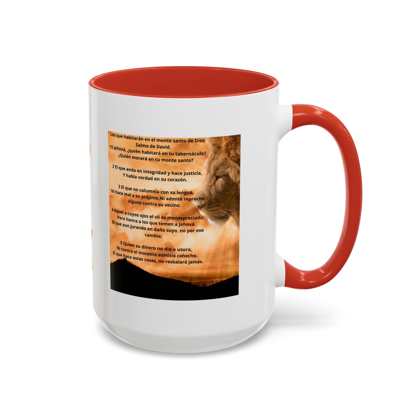 PSALM 15 ENG / SPA Inspirational Lion Accent Coffee Mug | Faith Mug, Motivational Gift, Nature Lover's Cup, Home Decor, Office Drinkware