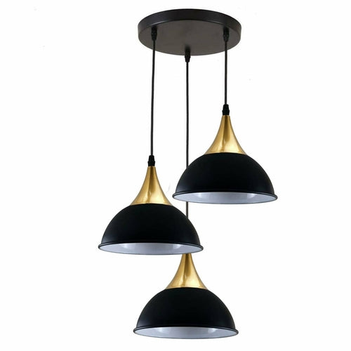 Retro Industrial 3Way Hanging Ceiling Pendant Light Black Dome Shape