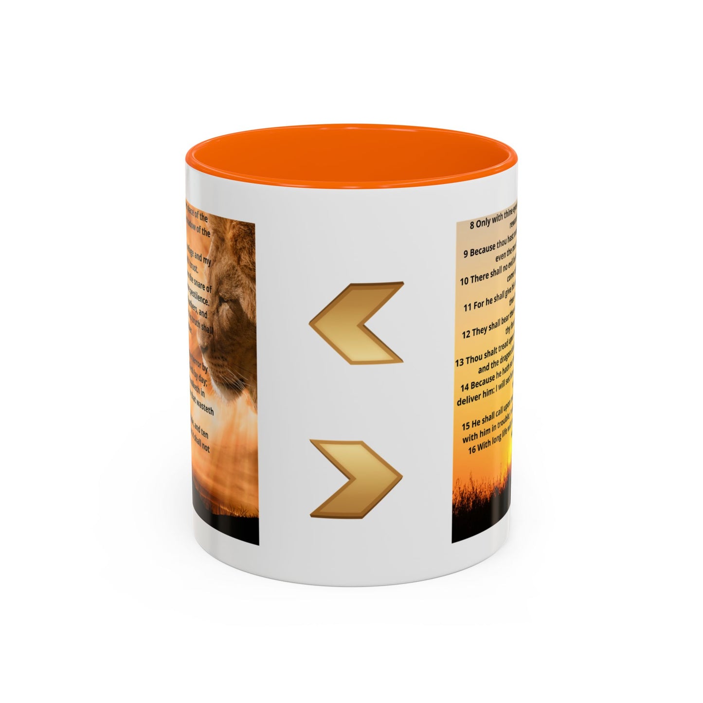 PSALM 91 Inspirational Lion Accent Coffee Mug | Motivational Gift, Scripture Mug, Unique Home Decor, Faith-Based Coffee Cup, Lion Design
