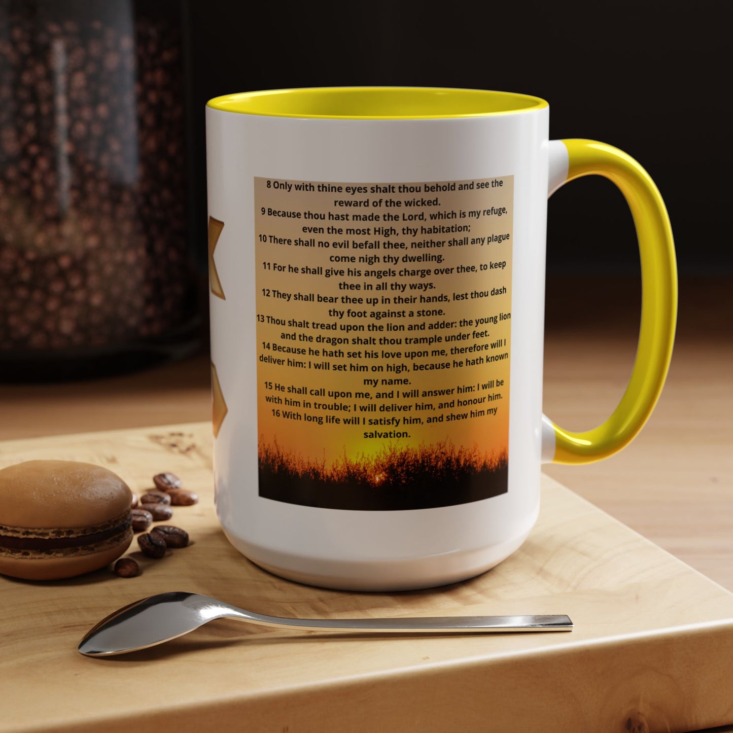 PSALM 91 Inspirational Lion Accent Coffee Mug | Motivational Gift, Scripture Mug, Unique Home Decor, Faith-Based Coffee Cup, Lion Design