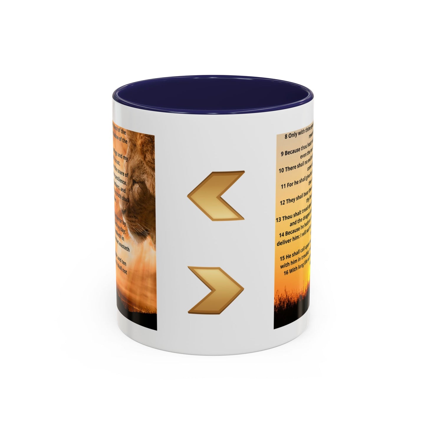 PSALM 91 Inspirational Lion Accent Coffee Mug | Motivational Gift, Scripture Mug, Unique Home Decor, Faith-Based Coffee Cup, Lion Design
