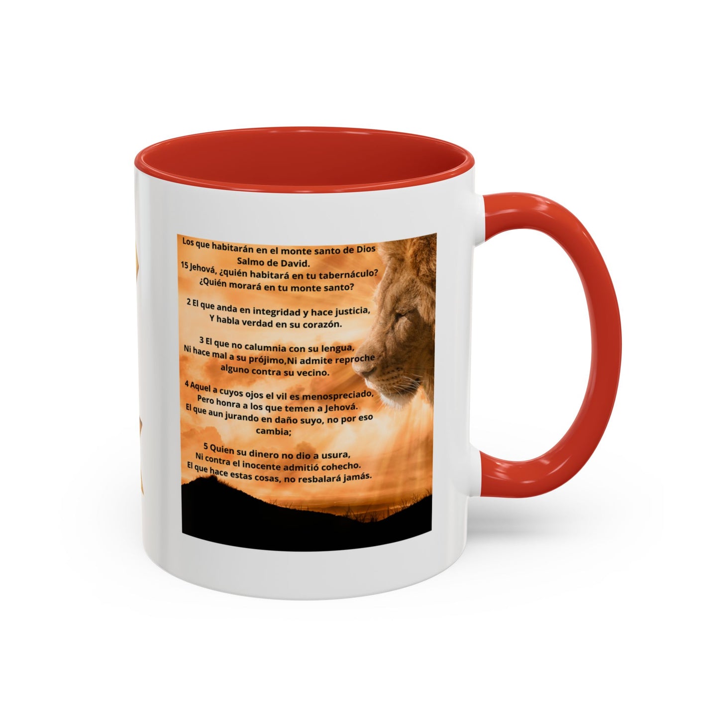 PSALM 15 ENG / SPA Inspirational Lion Accent Coffee Mug | Faith Mug, Motivational Gift, Nature Lover's Cup, Home Decor, Office Drinkware