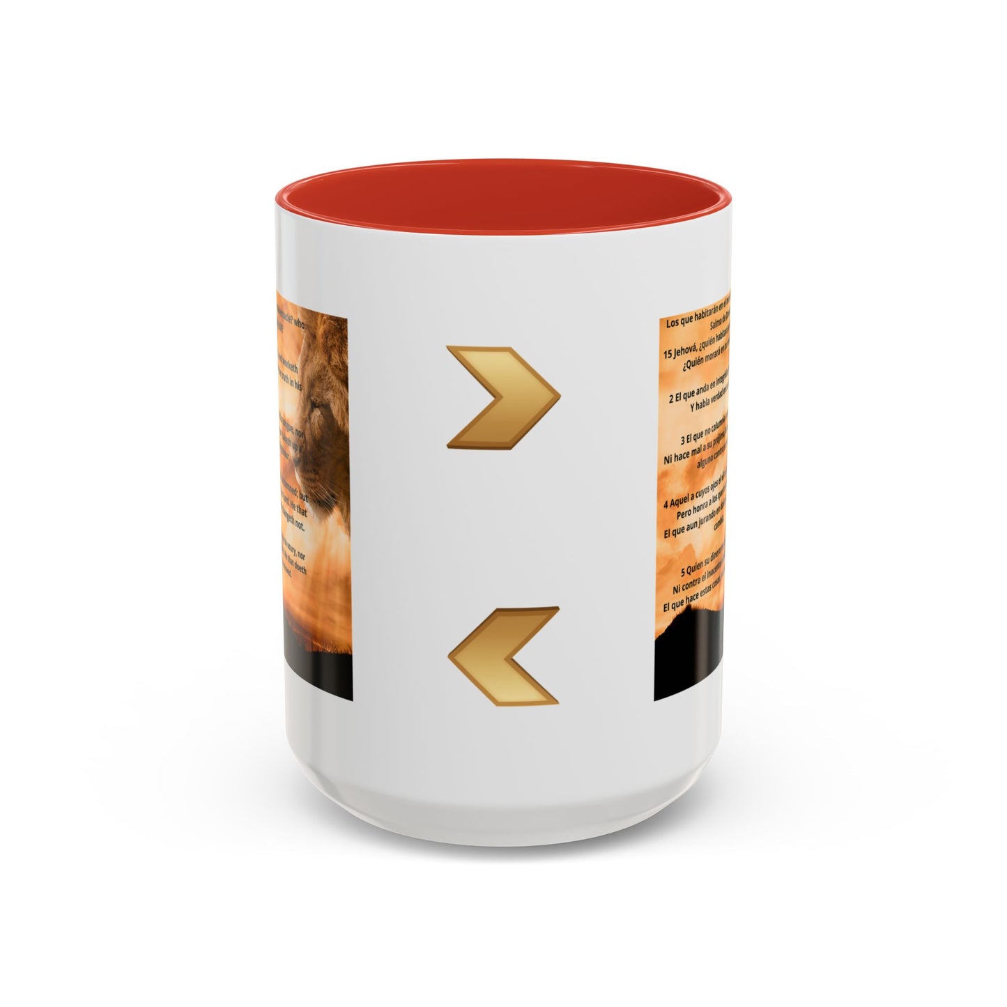 PSALM 15 ENG / SPA Inspirational Lion Accent Coffee Mug | Faith Mug, Motivational Gift, Nature Lover's Cup, Home Decor, Office Drinkware