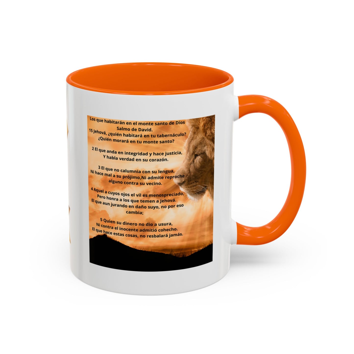 PSALM 15 ENG / SPA Inspirational Lion Accent Coffee Mug | Faith Mug, Motivational Gift, Nature Lover's Cup, Home Decor, Office Drinkware