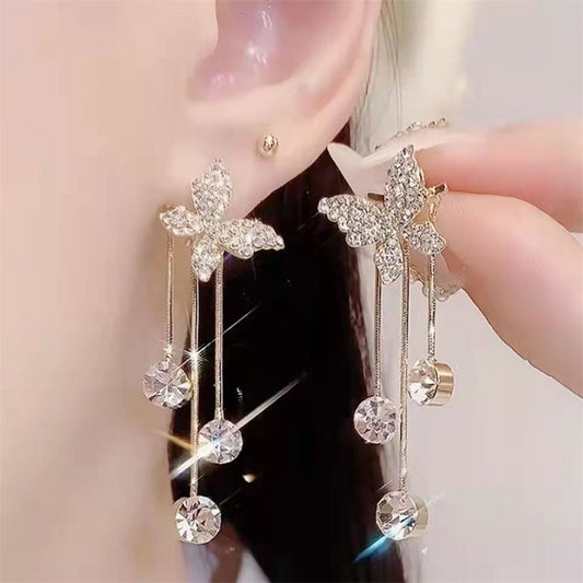 Fashion Jewelry Shiny Butterfly Rhinestone Drop Dangle Earrings Women