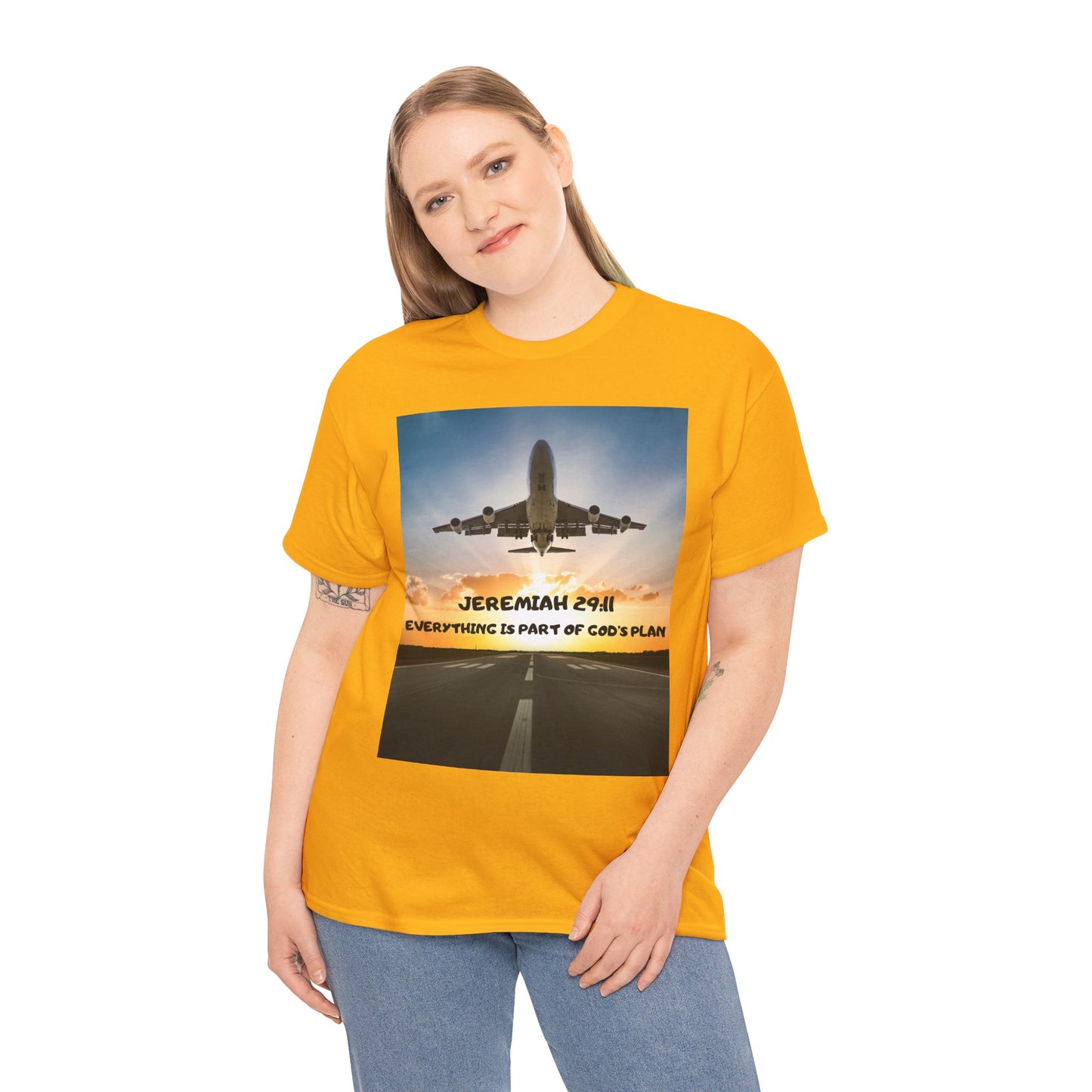 Faith Travel T‑Shirt — “Jeremiah 29:11 / Matthew 28:20” Inspirational Plane Tee