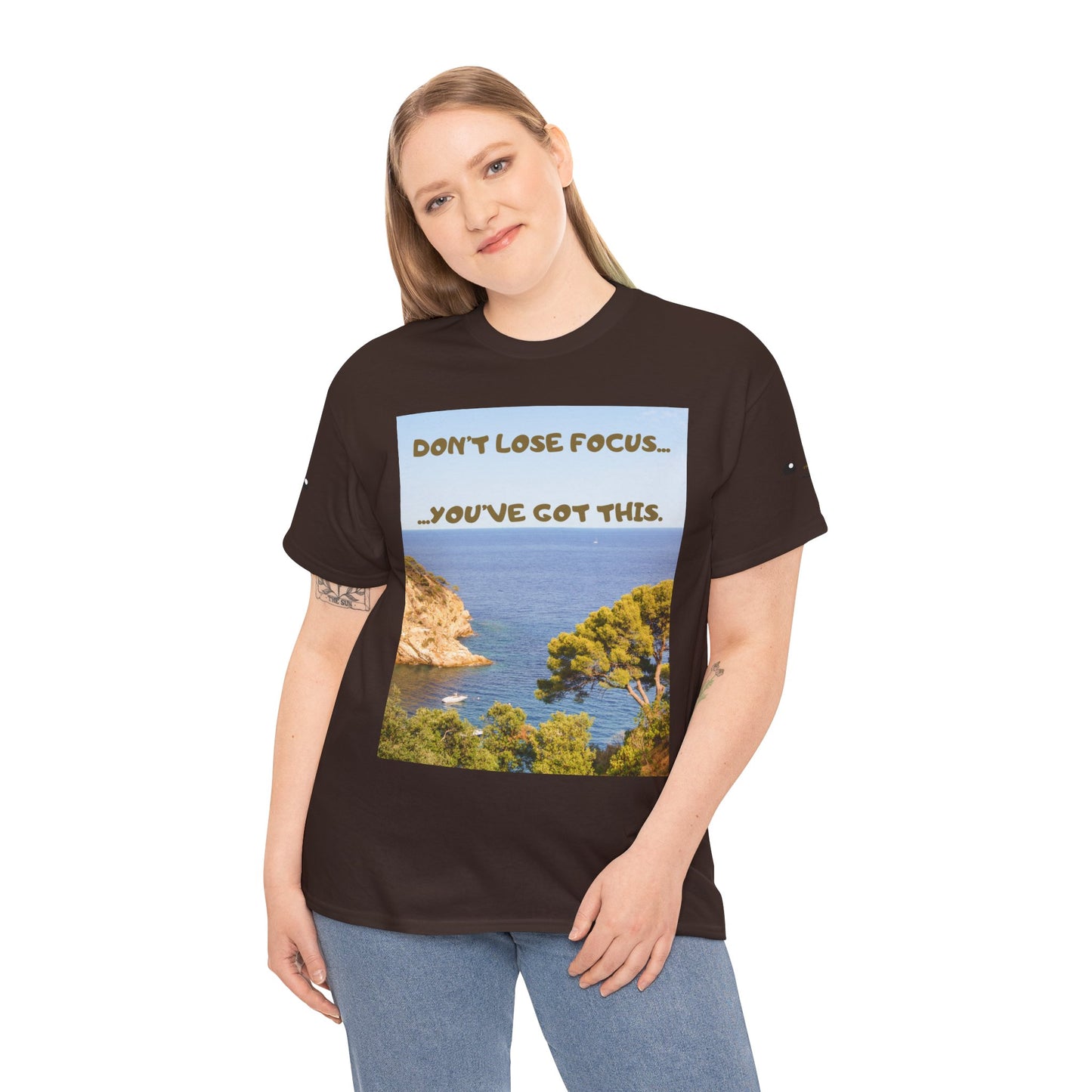 Motivational Tee — "Don't Lose Focus, You've Got This" Beach Graphic