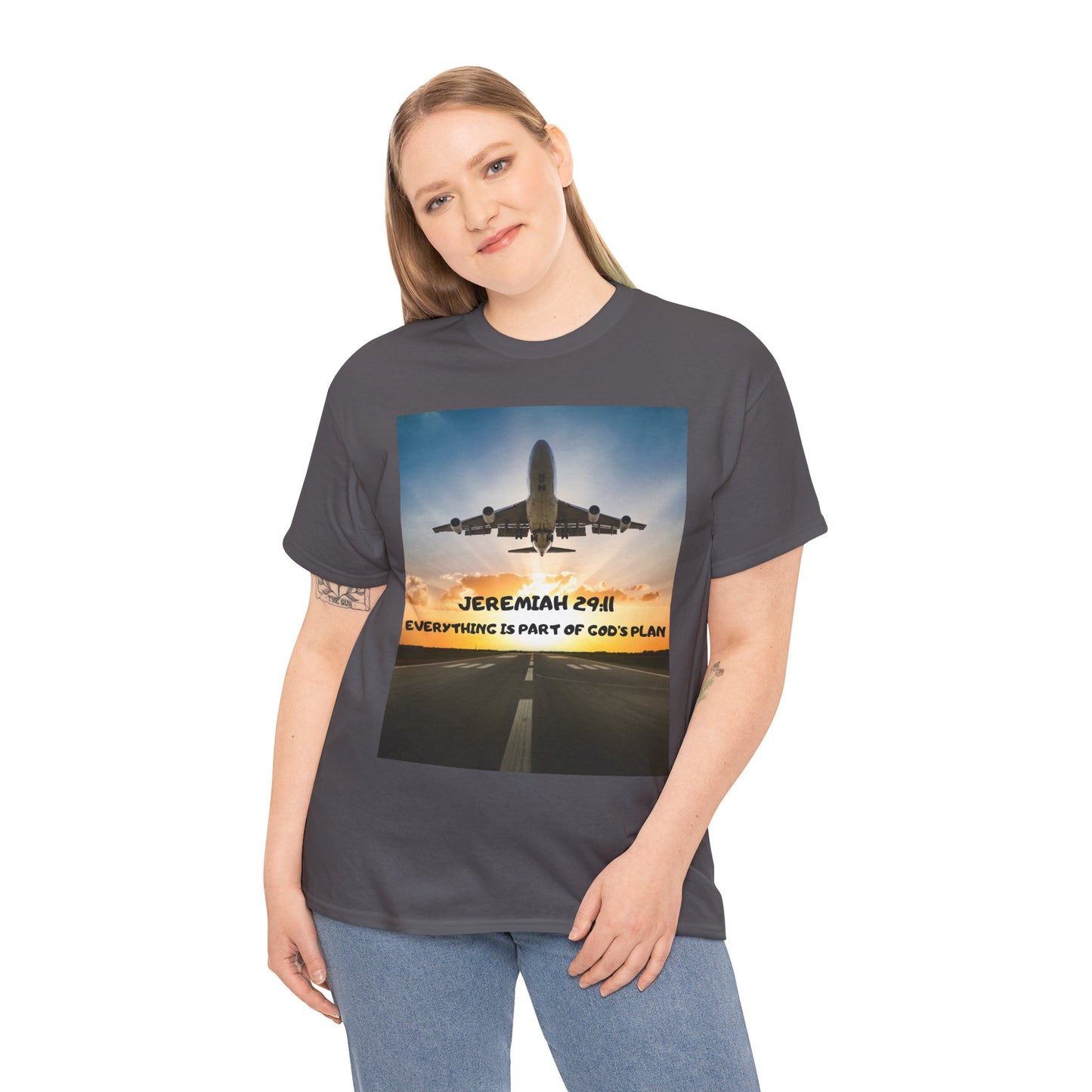 Faith Travel T‑Shirt — “Jeremiah 29:11 / Matthew 28:20” Inspirational Plane Tee
