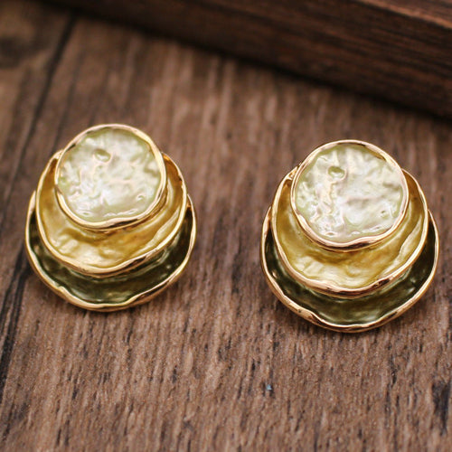 Ins Three-colored Painting Round Earrings Fashion Elegant Versatile