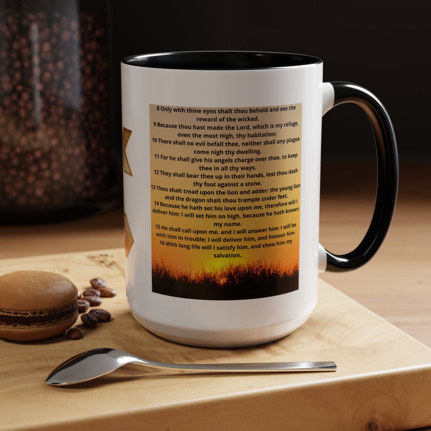 PSALM 91 Inspirational Lion Accent Coffee Mug | Motivational Gift, Scripture Mug, Unique Home Decor, Faith-Based Coffee Cup, Lion Design