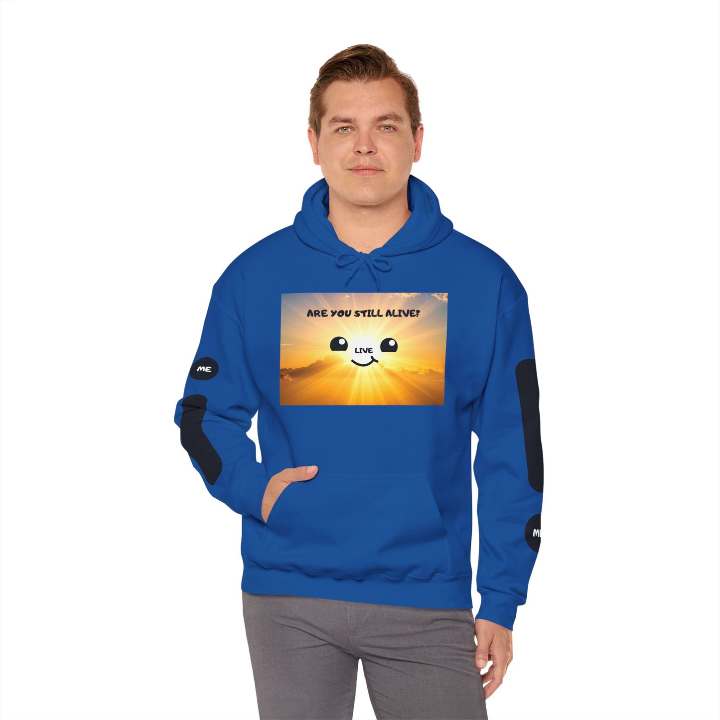 Smile Face Hoodie — "Are You Still Alive?" Sunrise Graphic Hooded Sweatshirt