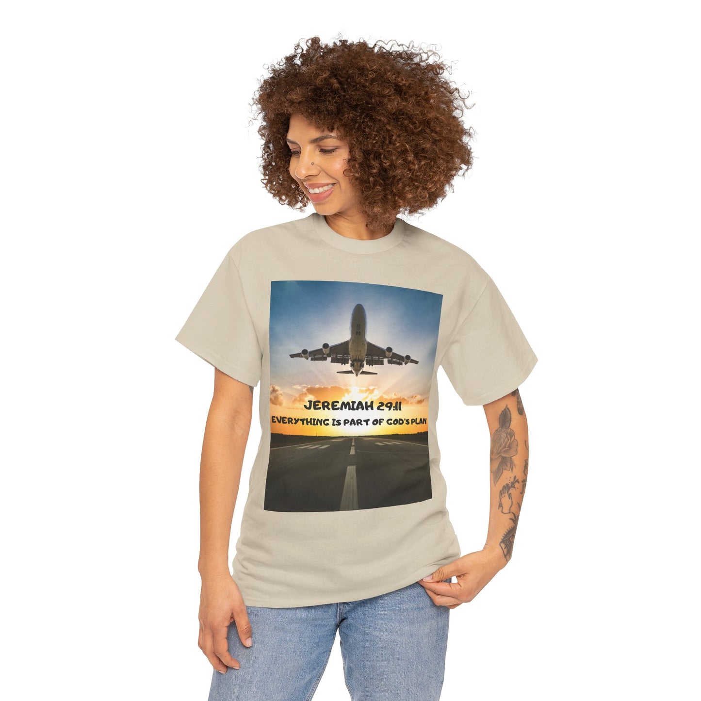 Faith Travel T‑Shirt — “Jeremiah 29:11 / Matthew 28:20” Inspirational Plane Tee