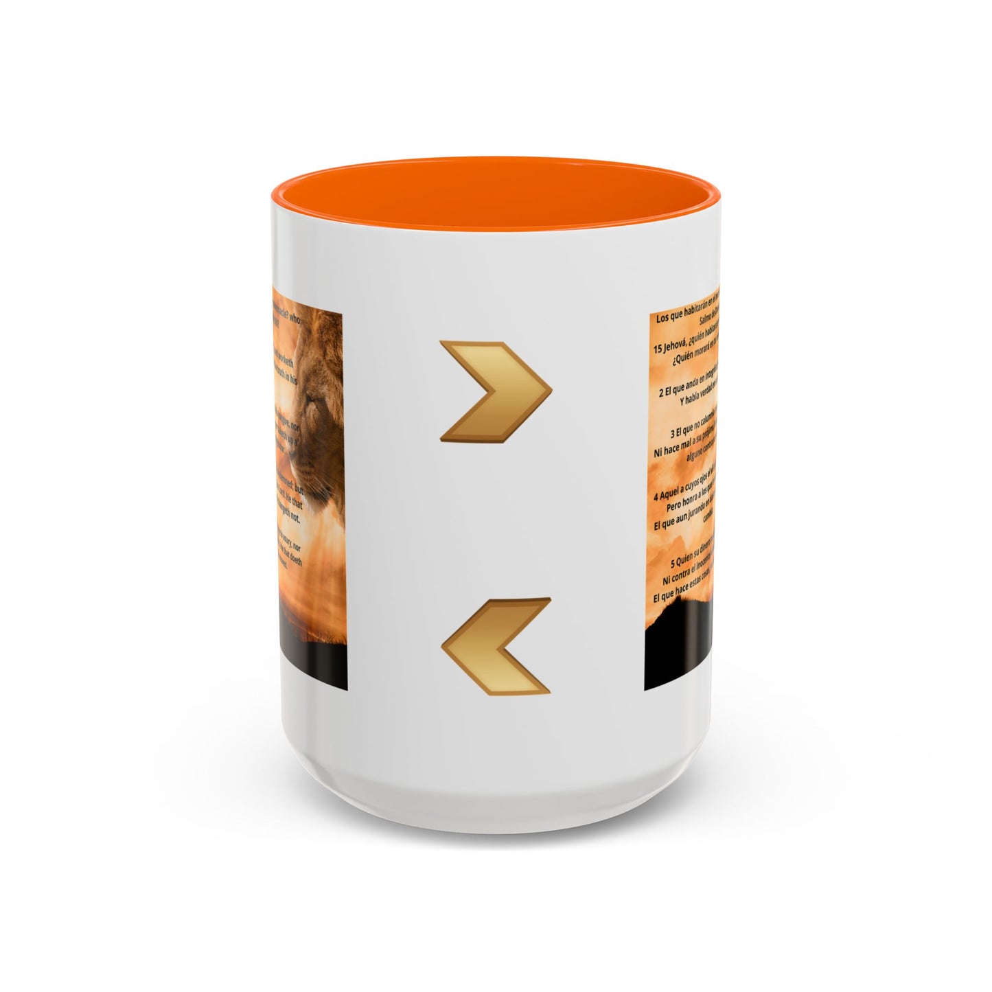 PSALM 15 ENG / SPA Inspirational Lion Accent Coffee Mug | Faith Mug, Motivational Gift, Nature Lover's Cup, Home Decor, Office Drinkware