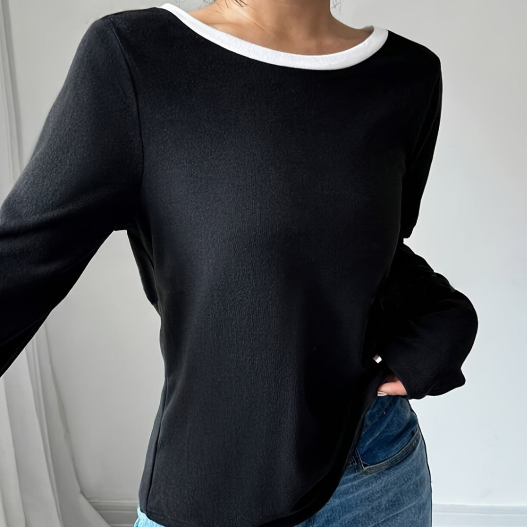 Women's Trendy Round Neck Two-Piece Illusionknit T-Shirt Full Sleeve
