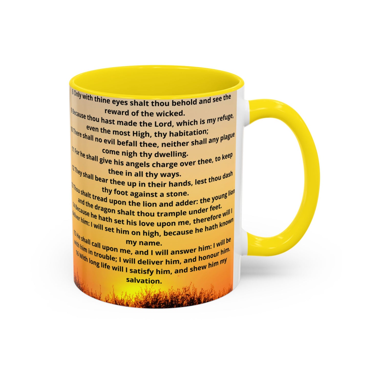 PSALM 91 Inspirational Lion Accent Coffee Mug | Motivational Gift, Scripture Mug, Unique Home Decor, Faith-Based Coffee Cup, Lion Design