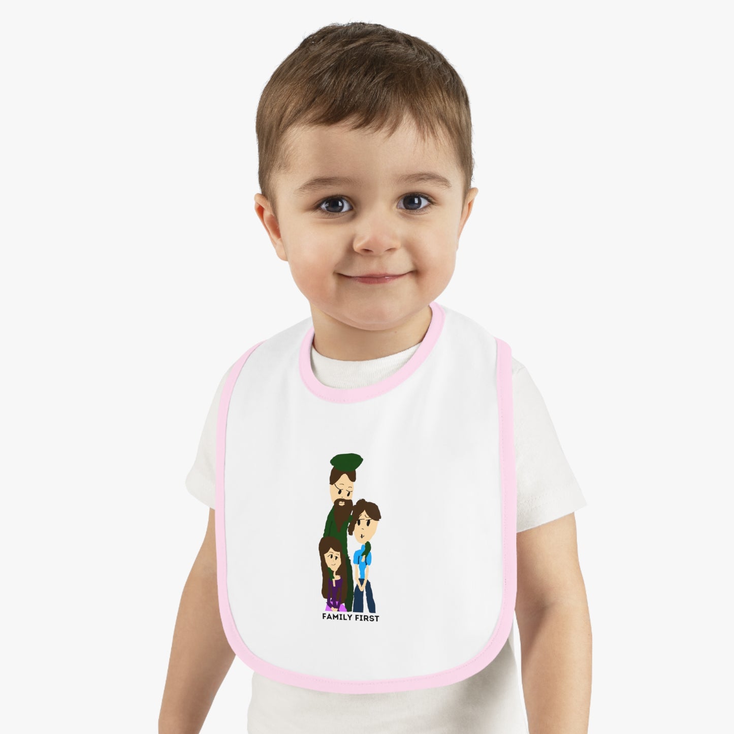 FAMILY FIRST ISAAC IDYER ARTS DESINGS Baby Contrast Trim Jersey Bib
