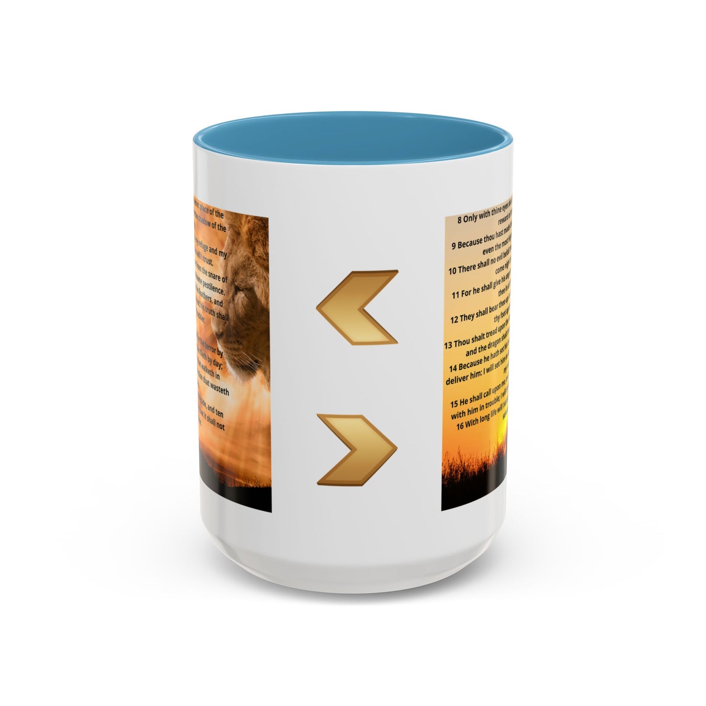 PSALM 91 Inspirational Lion Accent Coffee Mug | Motivational Gift, Scripture Mug, Unique Home Decor, Faith-Based Coffee Cup, Lion Design