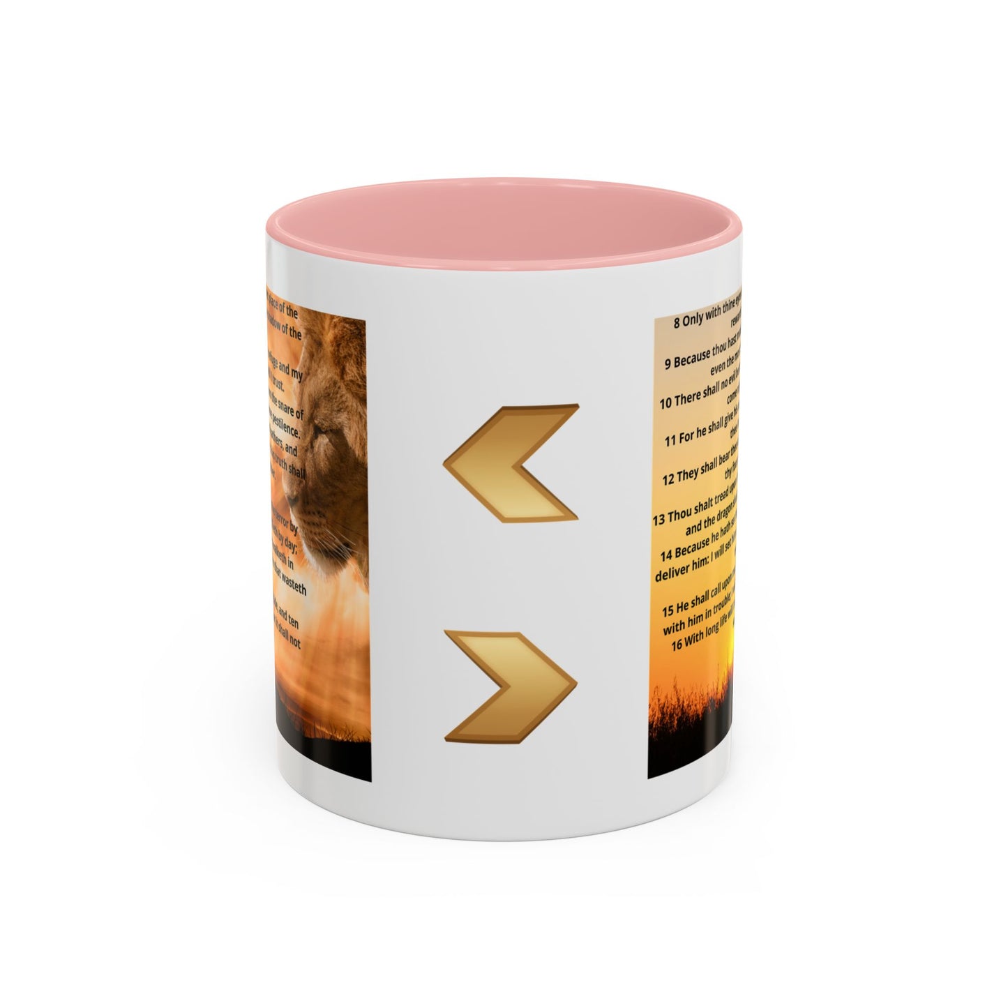 PSALM 91 Inspirational Lion Accent Coffee Mug | Motivational Gift, Scripture Mug, Unique Home Decor, Faith-Based Coffee Cup, Lion Design