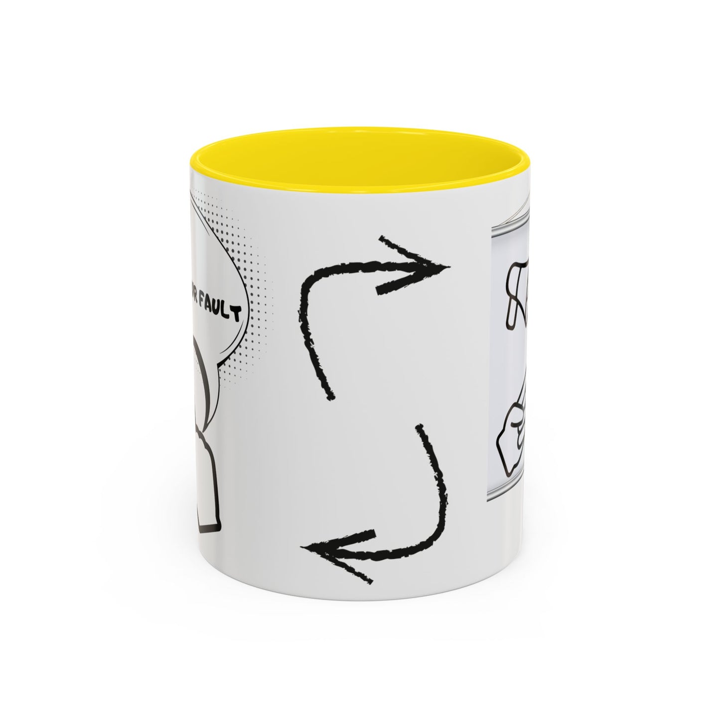 Accent Coffee Mug — Funny 'It Is Not your Fault' Doodle Cartoon Mug (11/15oz)